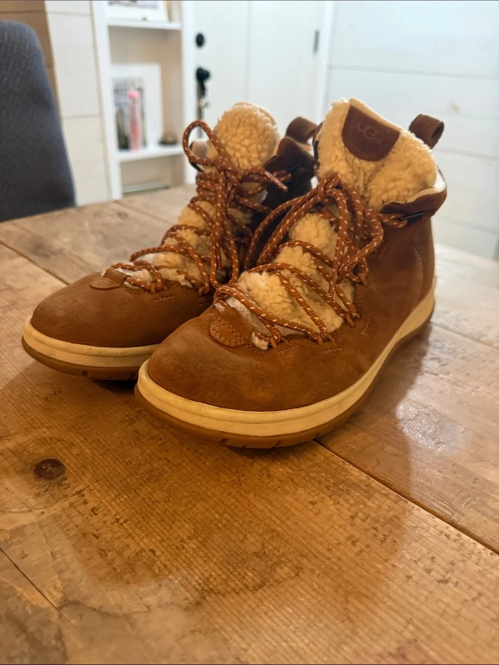 UGG Chestnut Suede Lace-Up Winter Boot with Shearling Trim